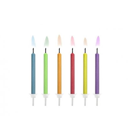 Dortové svíčky - barevný plamen 6 cm - 6 ks  /BP
