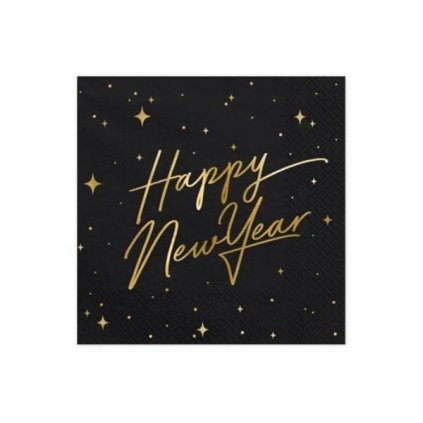 Papírové ubrousky LUX černé s nápisem Happy New Year 20 ks - Hvězdy  /BP