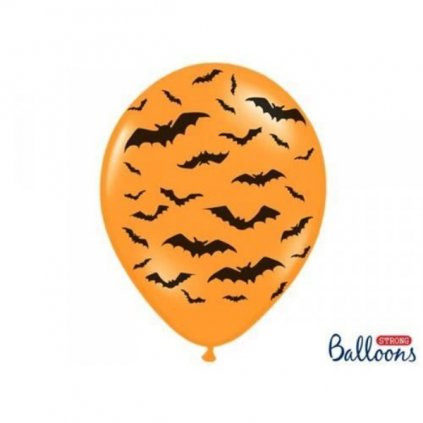 Latexový balonek Halloween oranžový s netopýry 30 cm  /BP