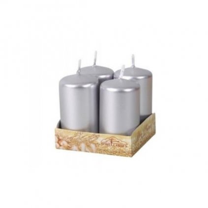 Svíčky stříbrné metalické 4 x 8 cm - 4 ks  /BP