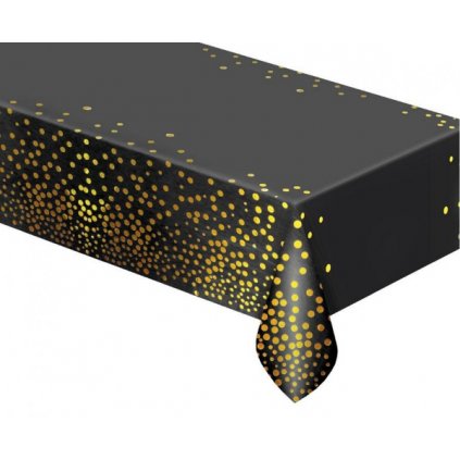 Foliový party ubrus zlaté puntíky - černý 137x183 cm  /BP