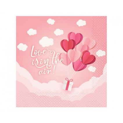Papírové ubrousky Love Is In The Air 33 x 33 cm - růžové  /BP