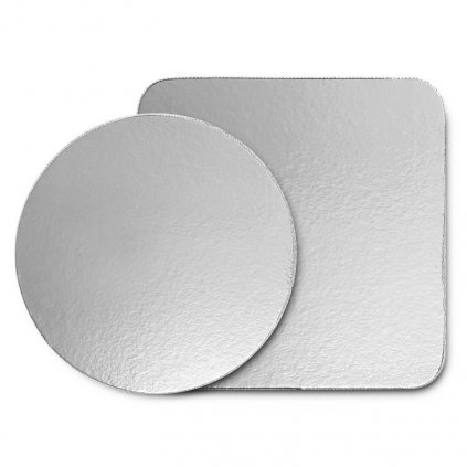 Podložka pod dort stříbrná pevná zaoblená čtverec s krajkou po obvodu 38 x 38 cm (1 ks) /D_8076