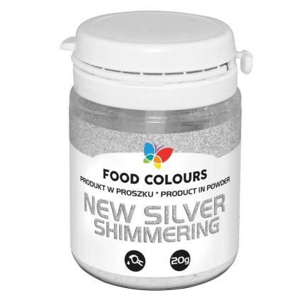 Jedlá prachová perleťová barva Food Colours New Silver (20 g) Stříbrná ♡