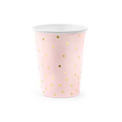Papírové kelímky růžové se zlatými puntíky 260 ml - 6 ks  /BP