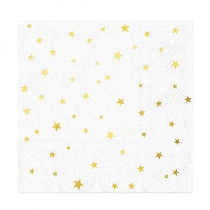 Papírové ubrousky bílé se zlatými hvězdičkami, 10 ks - 33 cm x 33 cm  /BP