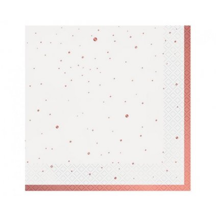 Papírové ubrousky bílé s tečkami rosegold 20 ks - 33 x 33 cm  /BP