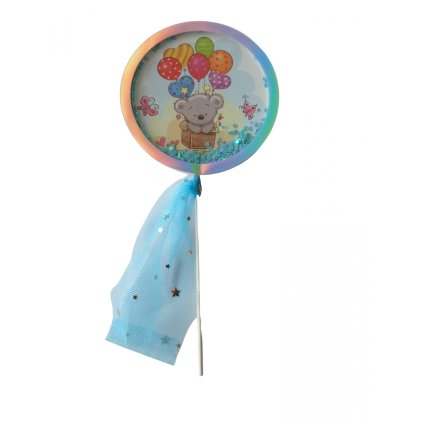 Alvarak zápich do dortu Medvídek s modrými konfetami ▹