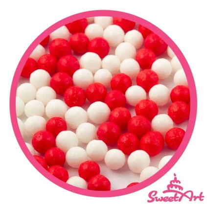 SweetArt cukrové perly červené a bílé 7 mm (80 g) ♡