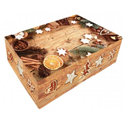 Alvarak vánoční krabice na cukroví bez okénka Hnědá vzor dřevo s perníčky 26 x 15 x 7 cm /D_CBOX-111