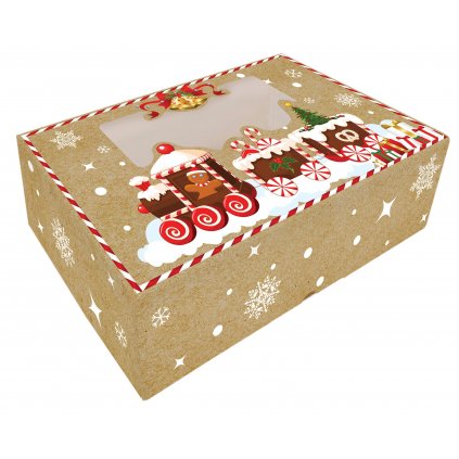 Alvarak vánoční krabice na cukroví Hnědá s perníčkovým vláčkem 26 x 15 x 7 cm /D_CBOX-106