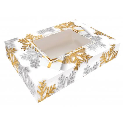 Alvarak vánoční krabice na cukroví Bílá s vločkami 37 x 22,5 x 5 cm /D_CBOX-107