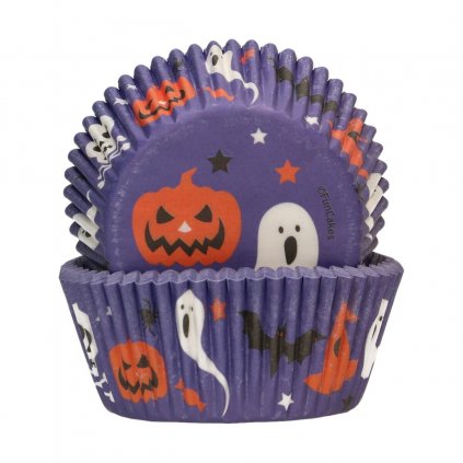 Cukrářské košíčky na cupcakes - Halloween fialové - dýně a duch