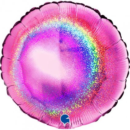 Nafukovací balónek kulatý 46cm holografický s glitry tmavě růžový - Grabo  | Cukrářské potřeby