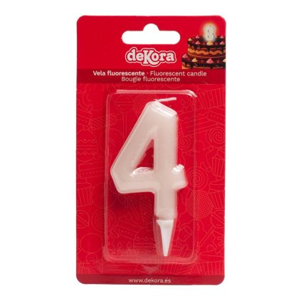 Svíčka na dort číslo 4 svítící ve tmě 6cm - Dekora  | Cukrářské potřeby