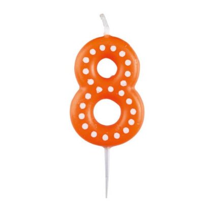 Narozeninová svíčka 6,5cm s puntíčky číslo 8 MIX barev - modrá, zelená, červená, žlutá, oranžová - Amscan  | Cukrářské potřeby