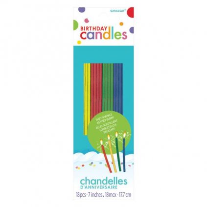 Narozeninové svíčky 18ks barevné 17,7cm - Amscan  | Cukrářské potřeby