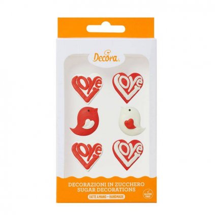 Cukrové dekorace červené srdce, 6ks - Decora  | Skvělé pro Váš domácí dort