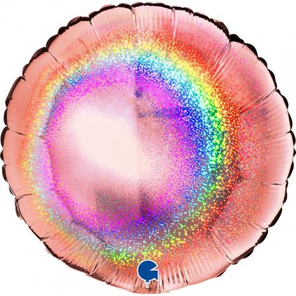 Nafukovací balónek kulatý 46cm holografický s glitry růžový světle - Grabo  | Cukrářské potřeby