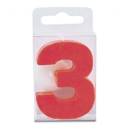 Svíčka ve tvaru číslice 3 - mini, červená - Stadter  | Cukrářské potřeby