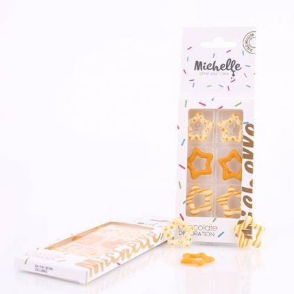Michelle čokoládová dekorace Hvězdičky bílé a zlaté otevřené (6 ks) Do 24.4.2024! /D_M1030_S01