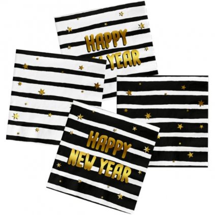 Papírové ubrousky - pruhované Happy New Year 20 ks  /BP