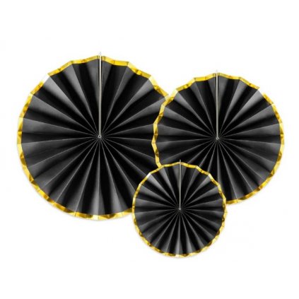 Dekorační rozety černé se zlatým okrajem 23 až 40 cm - 3 ks  /BP