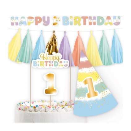Party set Rainbow - 1st Birthday - 4 ks  /BP