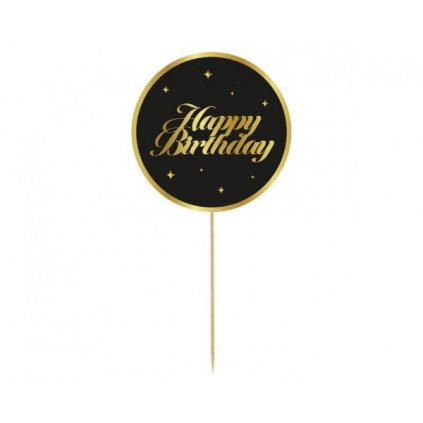 Zápich na dort - Happy Birthday - černo zlatý  /BP