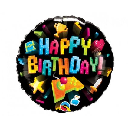 Foliový balonek černý, Game - Happy birthday 45 cm  /BP