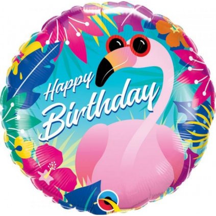 Foliový balonek Plameňák Happy Birthday 45 cm - Qualatex  /BP