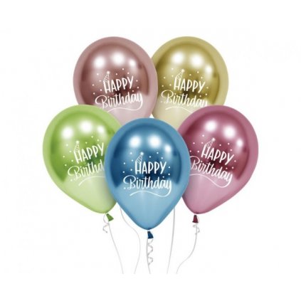 Latexové balonky barevné chromové - Happy birthday 30 cm - 5 ks  /BP
