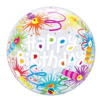Balonek bublina s potiskem - Narozeninové svíčky, Happy Birthday 46 cm  /BP