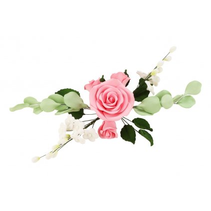 Cukrová květinová vazba na dort, 25 cm - kytice - růže, růžové