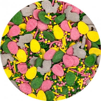 4Cake Cukrové zdobení žluté, šedé, růžové a zelené Easter Miracle (80 g) /D_EX0306-80