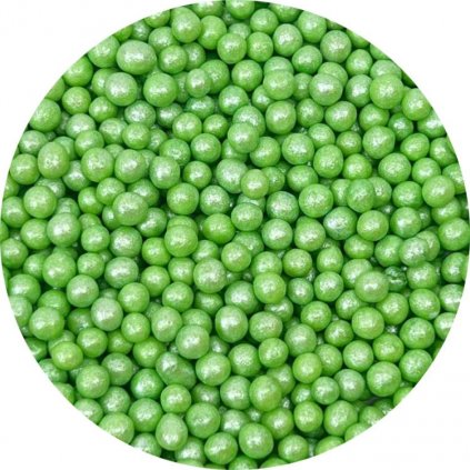 4Cake Cukrovo-rýžové perly zelené perleťové 5 mm (60 g) /D_EX0733-60