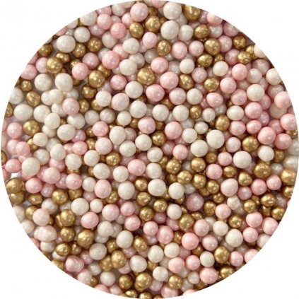 4Cake Cukrovo-rýžové perly bílé perleťové, růžové perleťové a zlaté (60 g) /D_EX0764-60