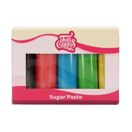 Barevné potahovací hmoty 5x100g černá,červená,modrá,zelená,žlutá - FunCakes  | Skvělé pro Váš domácí dort