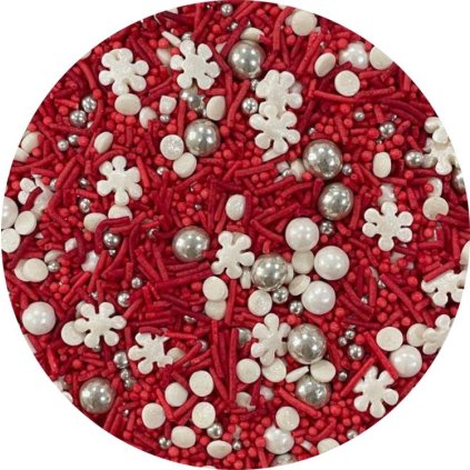 4Cake Cukrové zdobení bílé, stříbrné a červené Red Velor (80 g) ♡