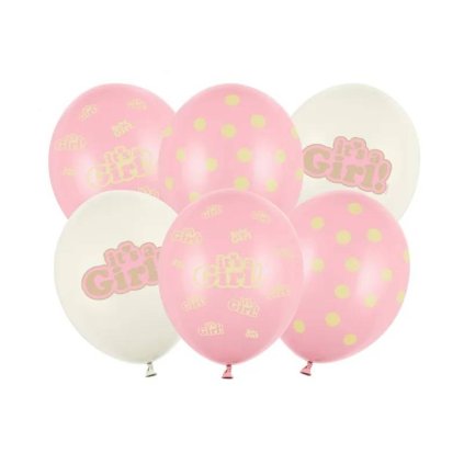 PartyDeco balónky krémové a růžové It's a Girl (6 ks) ♡
