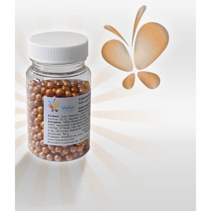 Cukrové perly rýžové 4mm (retro-zlaté) 50 g/dóza