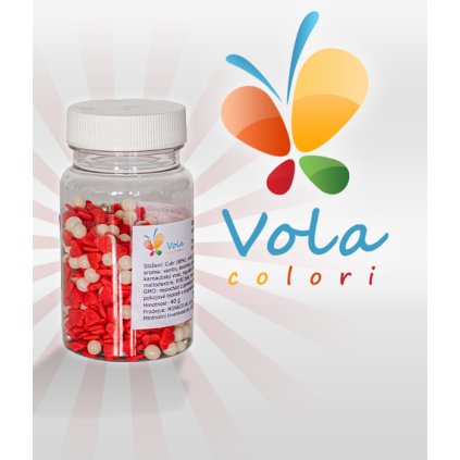 Cukrový mix srdíčka a kuličky červeno-bílý 40 g/doza