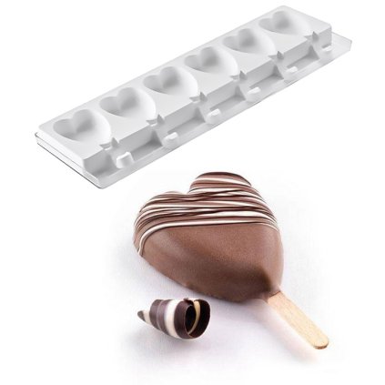 Forma silikonová na nanuky,12 ks Mini Heart srdce,+ dřívka 6x45ml/2 formy
