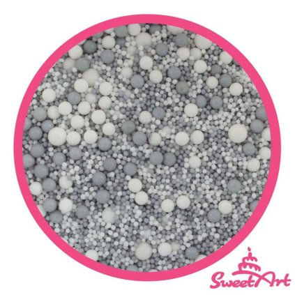 SweetArt cukrové zdobení White Silver sprinkle mix (80 g) ♡