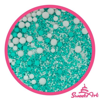 SweetArt cukrové zdobení Turquoise White sprinkle mix (800 g) ♡