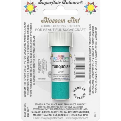 Jedlá prachová barva turquoise 7ml - Sugarflair  | Skvělé pro Váš domácí dort