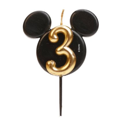 Dekora svíčka Mickey černo-zlatá číslo 3 ♡