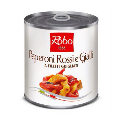 Papriky na plátky grilované (žluté a červené), Robo 800 g/plechovka