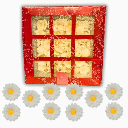 Minimalistické bílé 2,5 cm cukrové květy - Prémiové, 100 ks