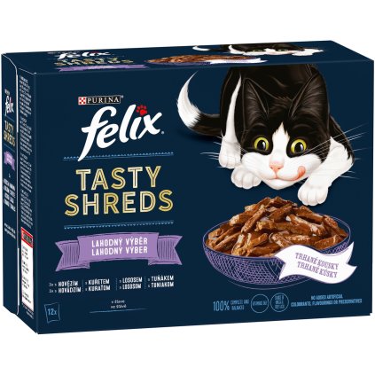 felix Tasty Shreds pro kočky hovězí / kuřecí / losos / tuňák 12 x 80 g